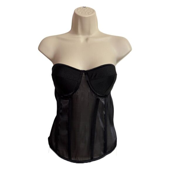 Black Sheer Lace Up Back Corset Size L - Picture 2 of 5